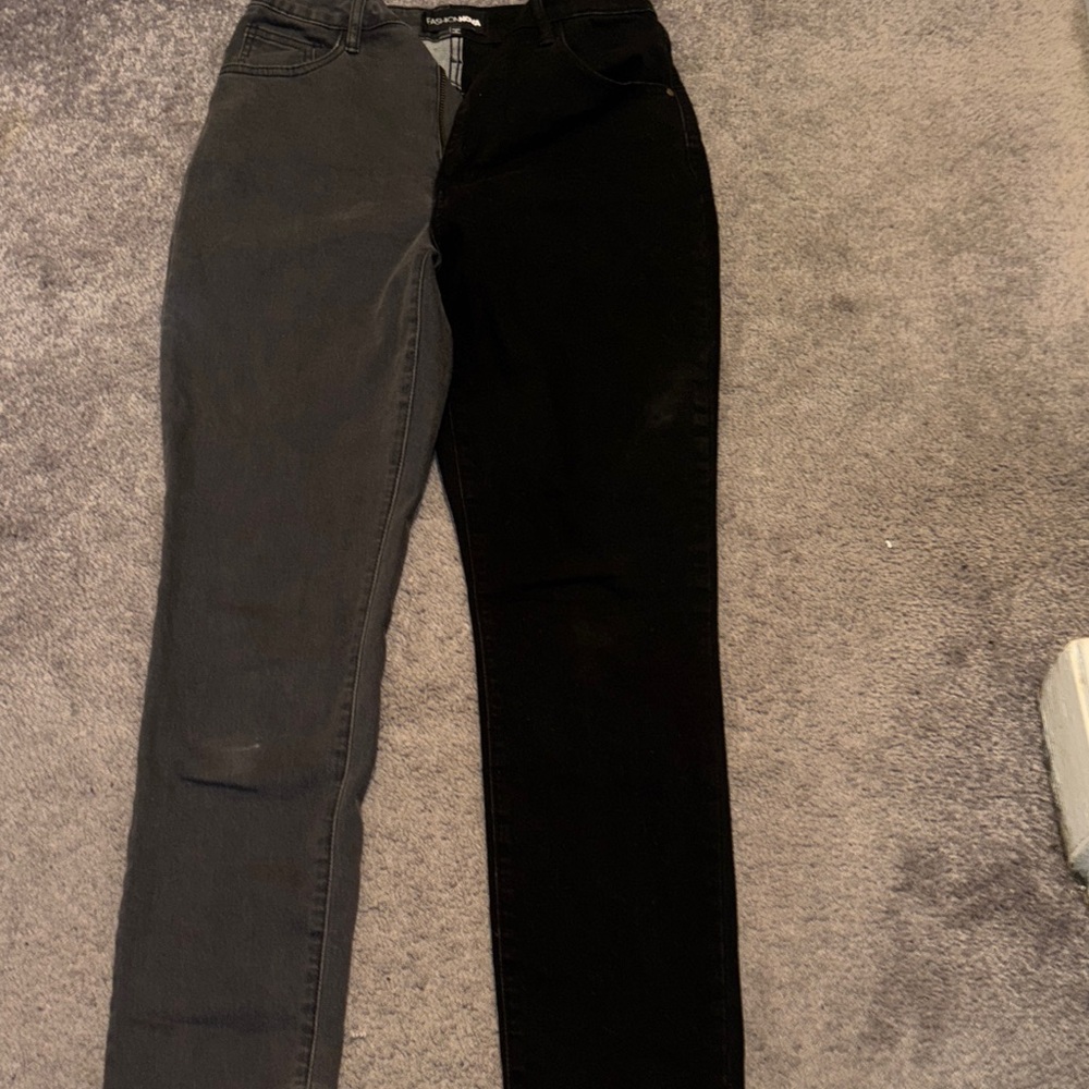 Fashion Nova Two-Tone Skinny Jeans in Black and Gray